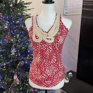 BOUTIQUE BRAND TOP WITH ROPE DETAILING IN PINK AND WHITE SIZE SMALL - EUC (476)